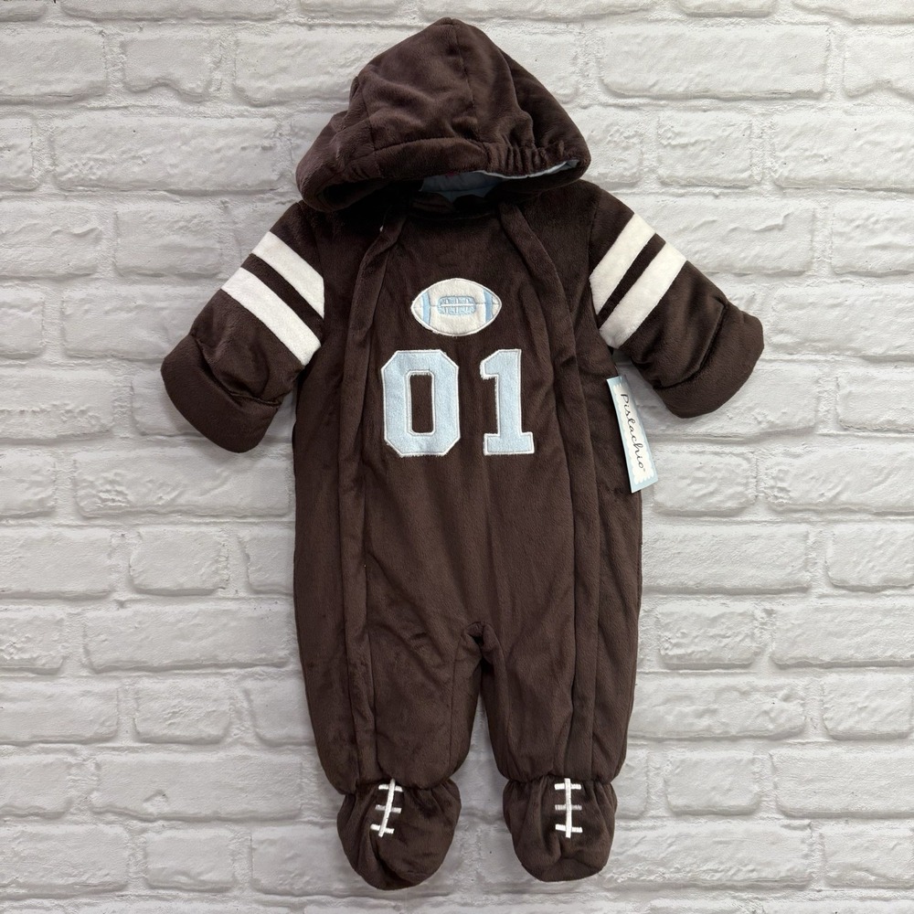 Baby Boy 3/6 Fuzzy Hooded Winter Jumpsuit‎ Plush Warm  Football Outfit New